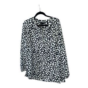 Lane Bryant Womens Top Size 18 2X Black White Belt Long Sleeve Shirt Blouse